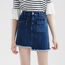 Anti-season flush) washed stream Sumulo side denim dress female display slim fit high waist A word half body short dress
