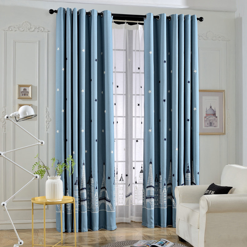 Nordic simple modern curtain finished Korean living room bedroom thickening children's room castle cute cartoon curtain cloth