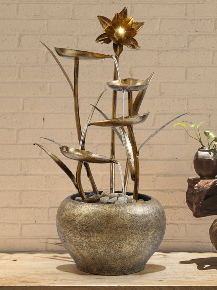 Ceramic Wrought iron desktop Creative home water table decoration Indoor desk TV cabinet Making money rockery fountain