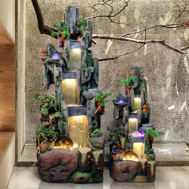 Rockery Waterfall Water fountain Balcony terrace Landscape decoration Outdoor fish pond Landscape Time lucky floor ornaments