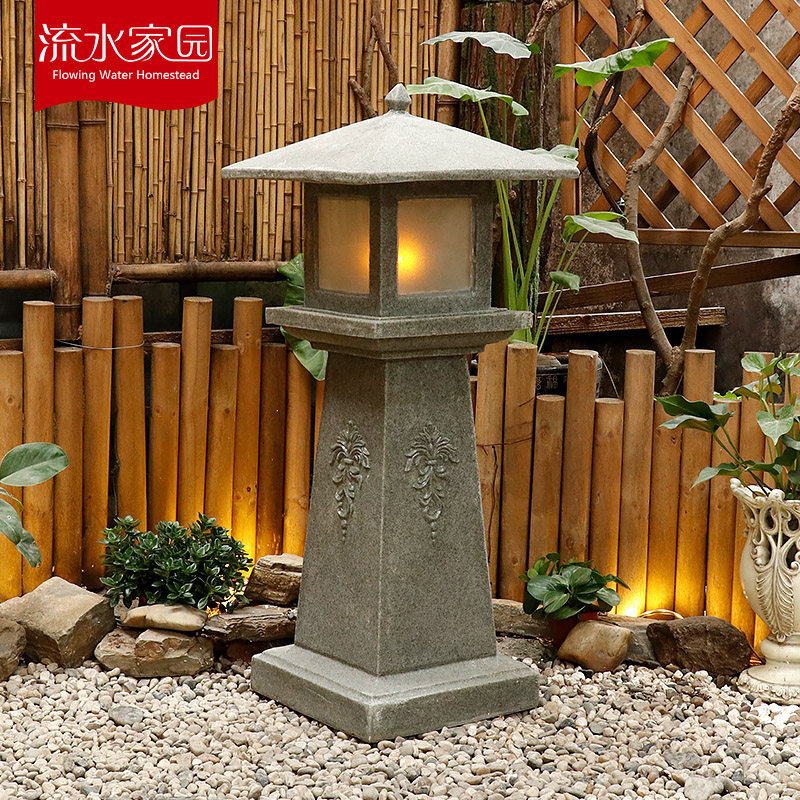 Art sandstone garden courtyard balcony landscape solar lantern rockery Japanese Zen landscaping gardening imitation stone lamp