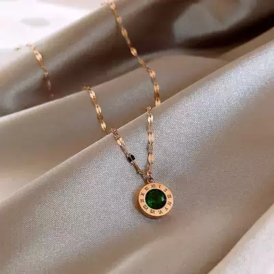 Green Diamond Roman numeral necklace female tide personality choker Korea Korea Joker temperament Net Red simple neck