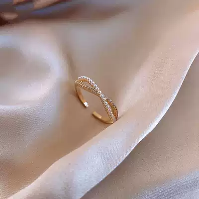 Cross pearl ring female fashion personality ins tide Japanese light luxury simple Net red temperament index finger ring female ring