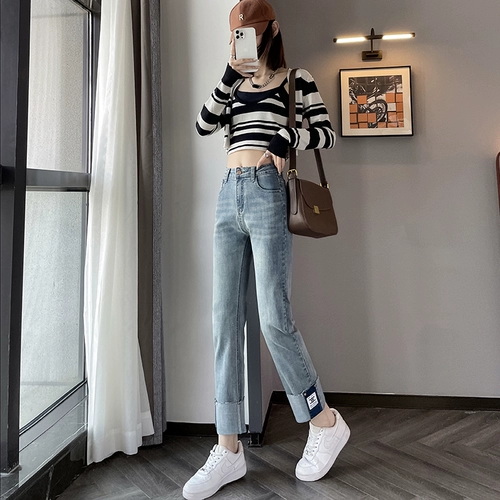 Весенние прямые свободные джинсы, штаны, приталенная летняя одежда, коллекция 2023, высокая талия, подходит для подростков