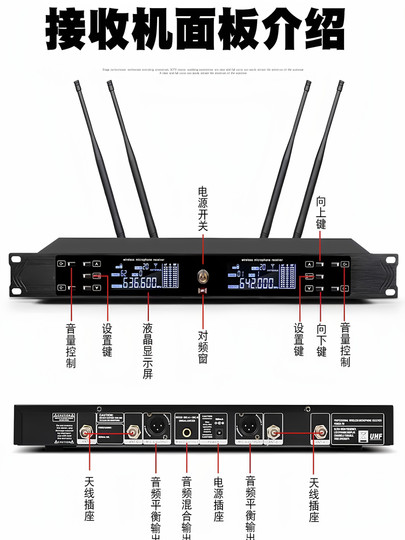 专业无线话筒防啸叫一拖二家用唱歌会议酒馆KTV卡拉OK演出麦克风