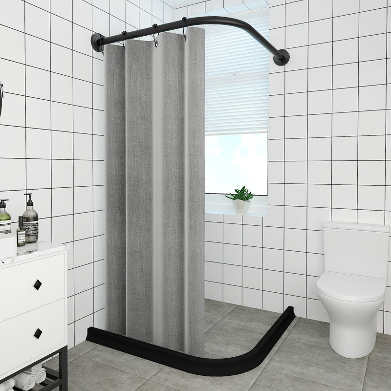 Magnetic shower curtain set punch-free bathroom curved shower curtain rod partition window powder room bathroom thickened tarpaulin