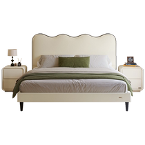 Quanyou Home French retro style soft package ripple double bed bedroom cat scratch leather bed small apartment space-saving bed
