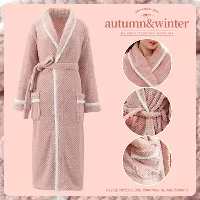 Autumn and winter coral velvet robe couples Men's flannel bathrobe extended women's winter thickened bathrobe Spring