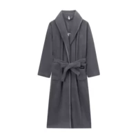 Женский темно-серый одинарный халат в полоску с лацканами