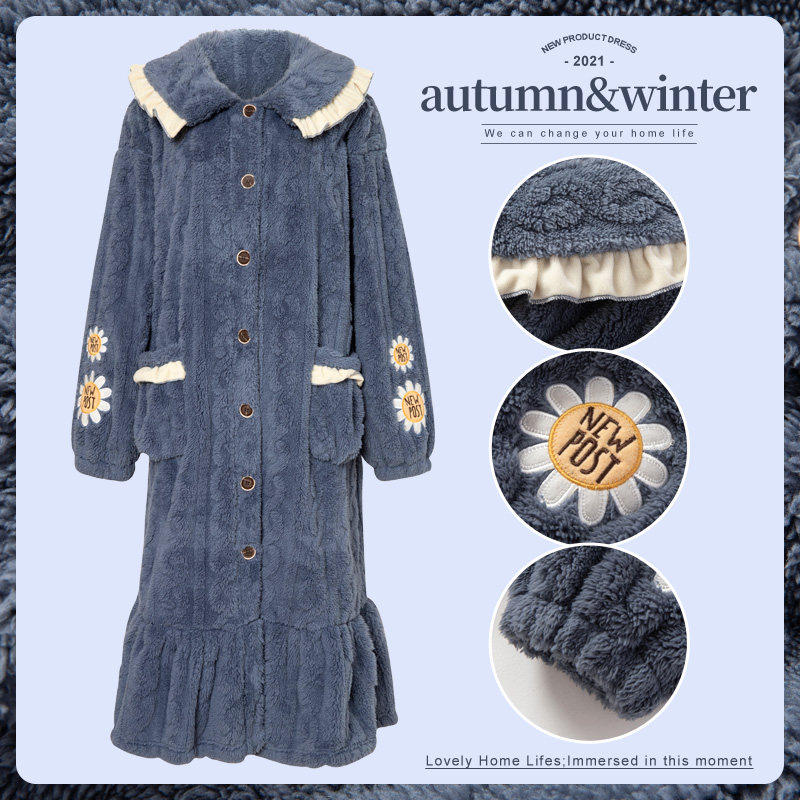 Sleeping Robes Women's Autumn Winter Coral Suede Pajamas 2021 New Flannel Sweet students lengthened thick bathrobe home clothes