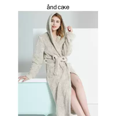 andcake women's autumn and winter coral velvet hooded bathrobe women's flannel robe warm pajamas can be worn