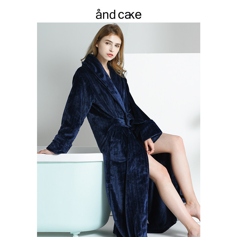 Nordic nightgown women's winter coral fleece bathrobe nightgown extra long thick flannel pajamas women's autumn and winter bathrobe