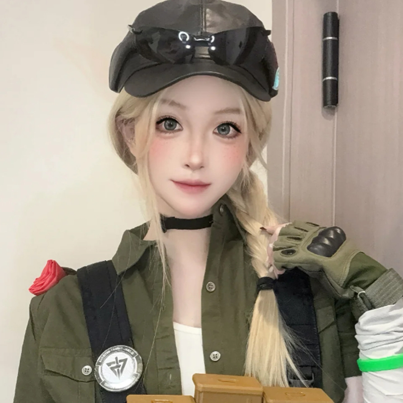 Butterfly Cosplay Light Golden Fake Hair New Character Girl Delta Operation Scalp-Like Long Hair Braided Full Wig