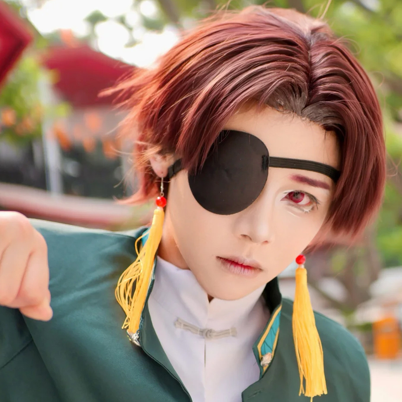 Windproof Bell Su Fangsun Flying Cosplay Wig with Realistic Scalp, Rose Net, High-Temperature Fiber, Middle Parting, Wine Red Short Hair Full Wig