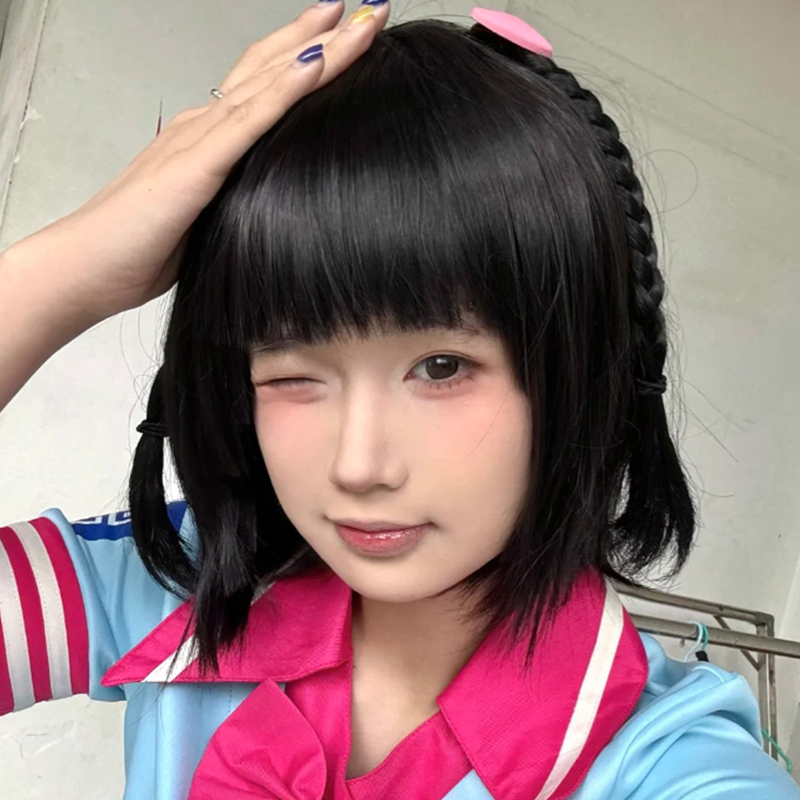 Wang Mo Cosplay Short Straight Hair Female Ye Luoli Fairy Dream Bob Hairstyle Cute Long Bangs Realistic Scalp Fake Hair Wig