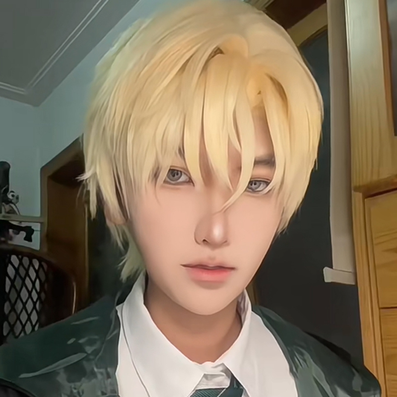 Draco Malfoy Cosplay Wig Harry Potter Light Blonde Short Hair Halloween High-Temperature Fiber Realistic Scalp Top
