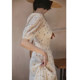 Ching's Square Neck Cherry Color Embroidered Dress French Retro High Waist Slim Puff Sleeve Long Dress Summer