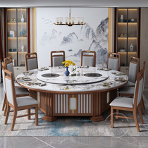 Hotel electric turntable slate dining table for 20 people commercial large round table club induction cooker hot pot restaurant villa dining table
