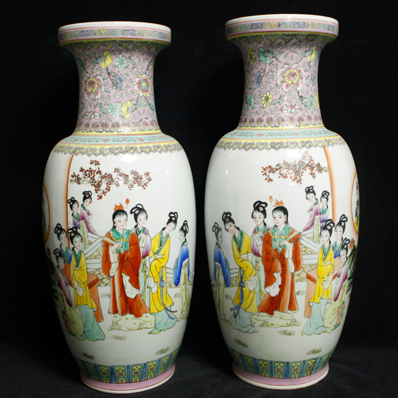 Jingdezhen Wen Ge Porcelain Factory Goods 80S Hand-Painted Pastel Twelve Gold Hairpin Flower Basket Bottle Ceramic Vase Ornaments Jingdezhen Wen Ge Porcelain Factory Goods 80S Hand-Painted Pastel Twelve Gold Hairpin Flower Basket Bottle Ceramic Vase Ornaments