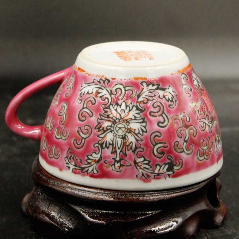 Jingdezhen factory goods Cultural Revolution Porcelain Coffee Cup Hand-painted Pink Ocean Lotus Tea Cup Stock Red Classics