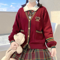 Jk Uniform Autumn Winter Suit Women Original Genuine red Gneted Bear Embroidery Japans cardiovert knitted jacket thickened