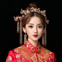 Xiuhe headdress bride Chinese style elegant Xiuhe clothing hair accessory phoenix crown wedding show face small round face jewelry ancient costume headwear