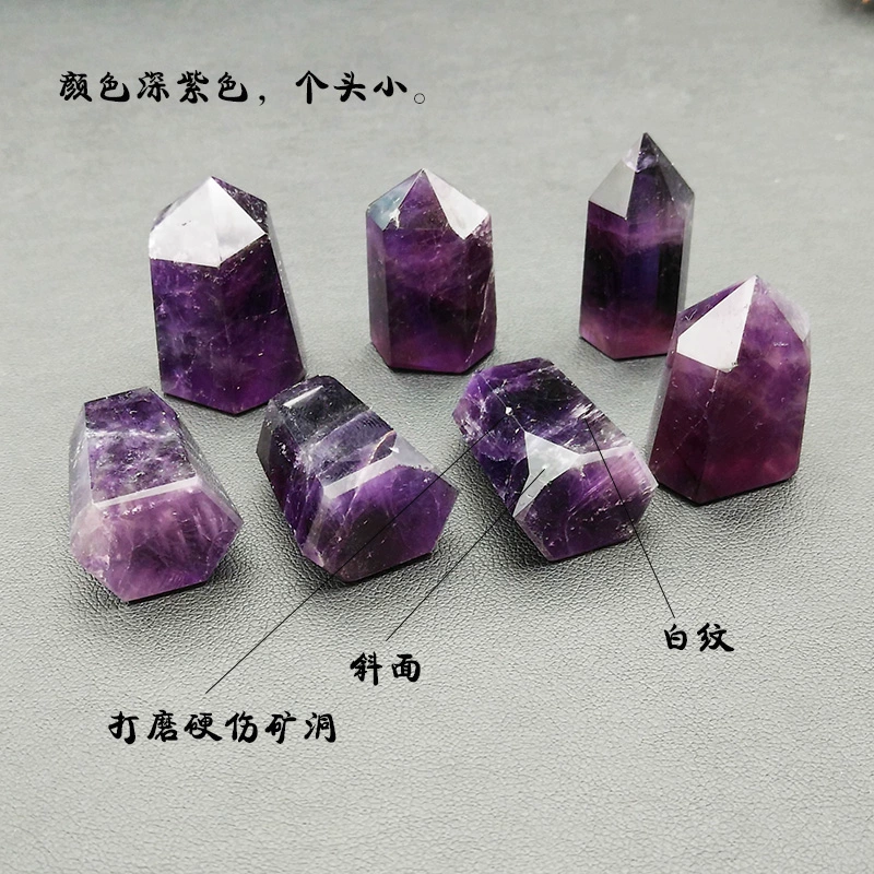 Easy Crystal Edge Crystal Amethyst Natural Six Six Prismatic Trang trí Năng lượng nhỏ Điểm đơn Cột pha lê Ore Dark - Trang trí nội thất phòng khách nhà cấp 4