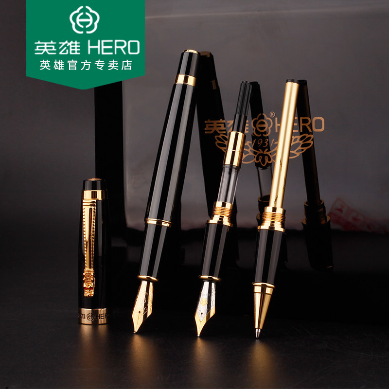 Official Hero Pen 1111 Dragon Clamp Adult Three Pen Writing Printed Ink Pen Business Office Gift Iridium Pen Curved Tip Signature Pen Neutral Pen Gift Box lettering customization