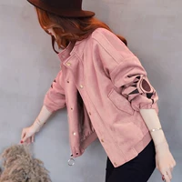 Áo khoác nữ Deerskin mùa xuân và mùa thu hip-hop dài tay thêu retro cổng gió hoang dã áo khoác ngắn đồng phục áo khoác bóng chày áo phao nữ dáng ngắn
