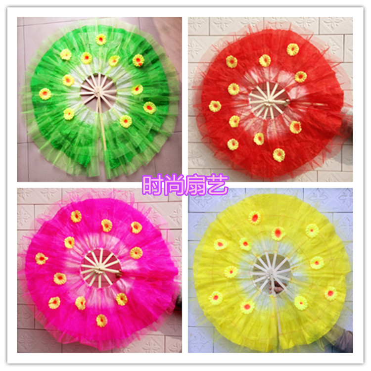 2022 new fashion special offer 360-degree rain double-sided decal fan dance fan chant lotus dance fan round gauze fan