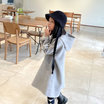 Male and female children Daughter Coats 2021 Autumn Winter Medium Long Section Thickened Full Wool Ocean Gas Baby Bifacial Cashmere Coat
