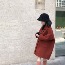 Girls woolen coat 2021 autumn and winter Korean childrens clothing foreign air girl full wool children bifacial cashmere big clothes