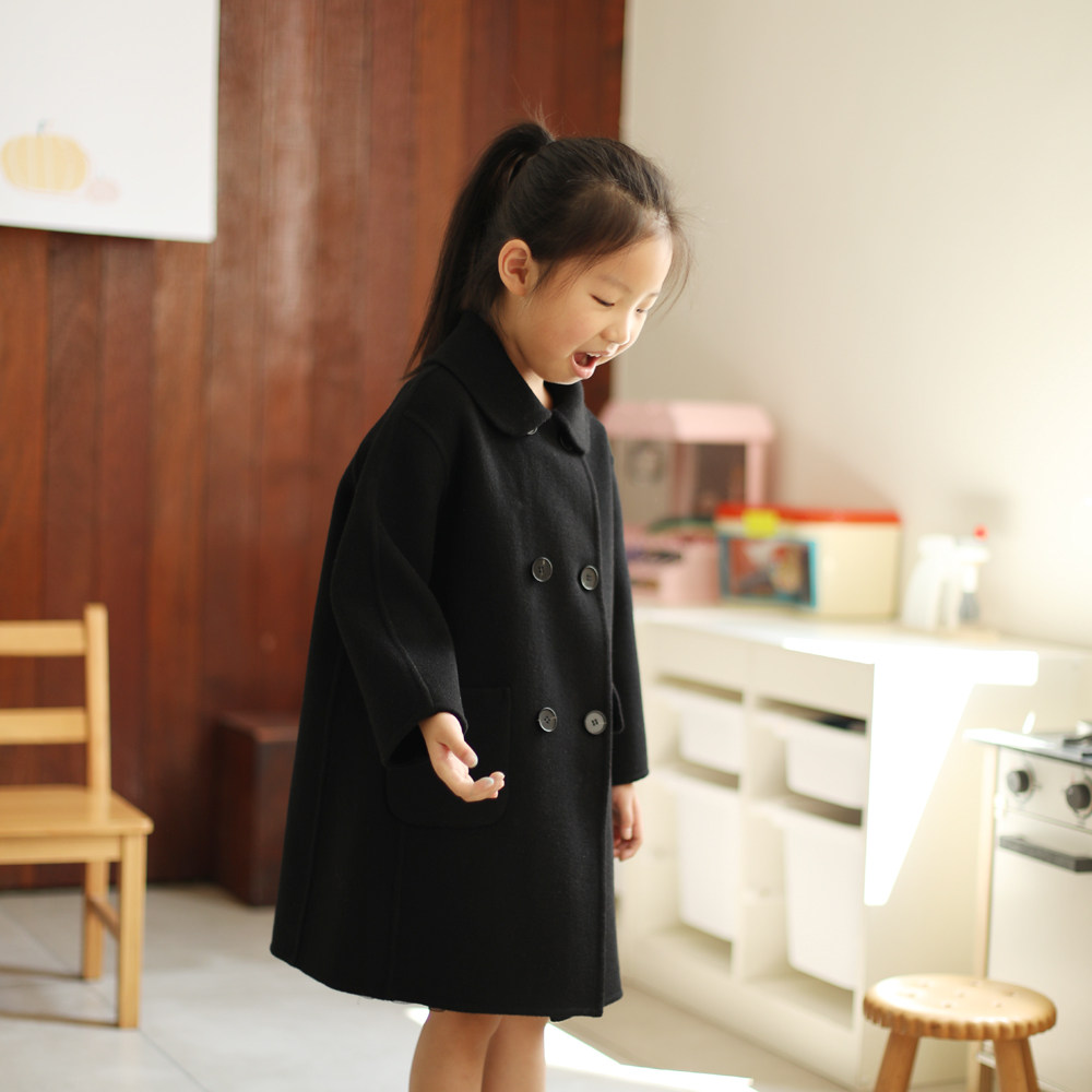 Male and female children black double face suede wool jacket 2021 new winter clothing net red foreign pie baby Han version plush coat