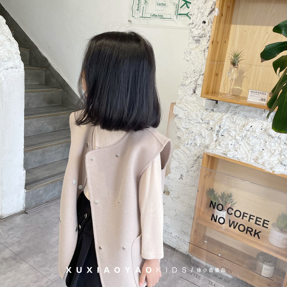 Girls' waistcoat 2021 autumn winter clothing new Korean version of the Korean version All wool children Shoulder Baby Outside Wearing Vest Jacket