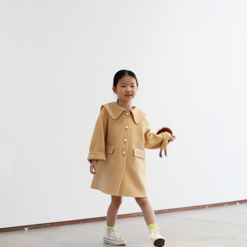 Girl's double face cashmere big coat 2021 autumn and winter clothing online Red Ocean sends little girl Thickened Children Wool Coat