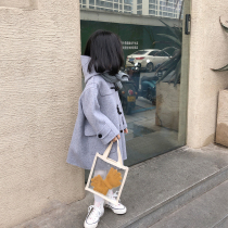 Male and female Childrens horns buttoned wool Son Coat 2021 Autumn Winter Clothing Korean version Ocean Qi Baby Bifacial Cashmere Big Coat