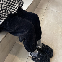 Retro Corduroy Casual Pants Girls 2022 Autumn Clothing Baby Loose Western Style High Waist Pants Childrens Long Pants