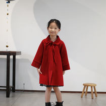 Girls cloak red double-sided suede wool jacket 2021 princess autumn and winter dress with foreign air thickened children Child Great Clothes