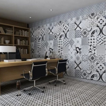 Ceramic tile antique brick black and white non-slip floor tiles European retro art small tiles 300 restaurant bar flower pieces