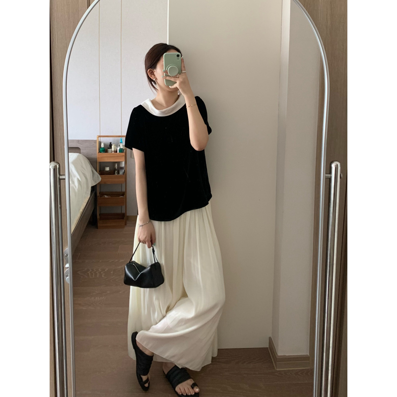 100% Mulberry Silk Color-Blocked Velvet Blouse, Silk Cool-Touch Top for Women 100% Mulberry Silk Color-Blocked Velvet Blouse, Silk Cool-Touch Top for Women