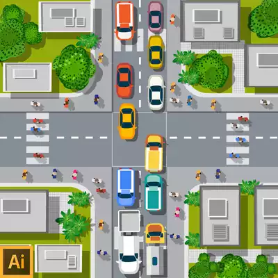 S318 道路交通建筑社区别墅洋房绿化规划布局俯瞰图案矢量ai素材