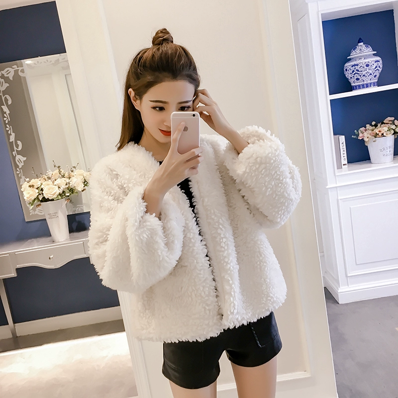 Áo khoác lông cừu 2018 mùa đông mới lỏng sang trọng phần ngắn lông thú giả lông cừu một chiếc áo khoác lông cừu nữ áo khoác lót lông