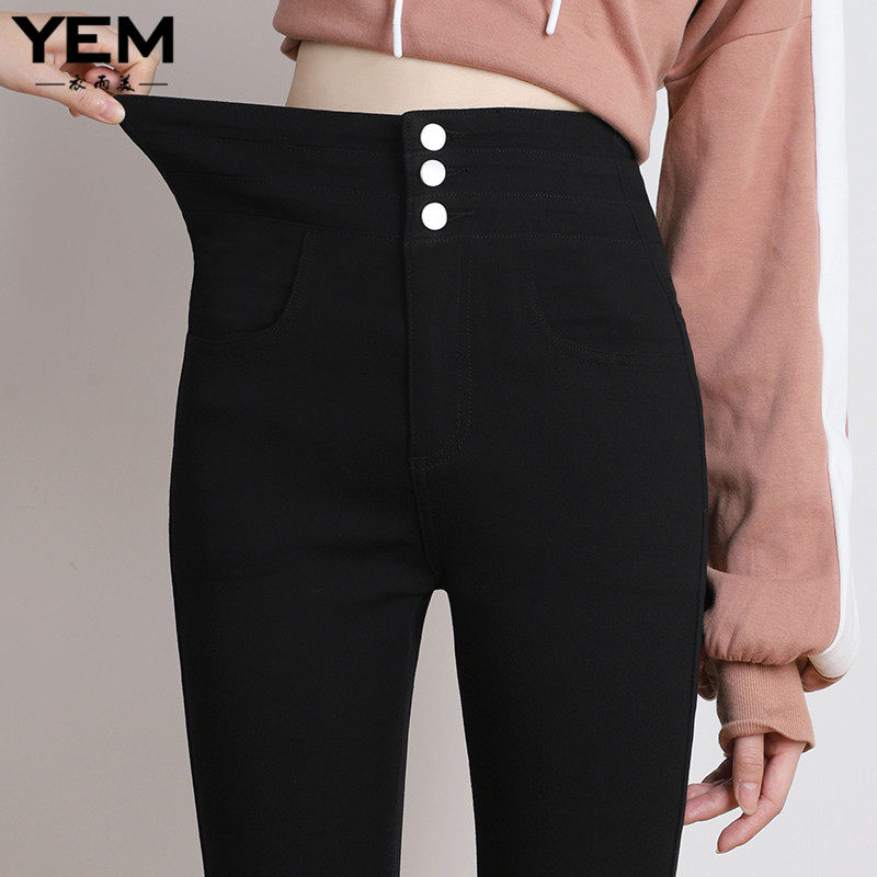Black Beats Bottom Pants Woman Outside Wearing Spring Autumn 2023 New Magic High Waist Tight Fit Autumn Winter Plus Suede Small Feet Big Code Long Pants-Taobao