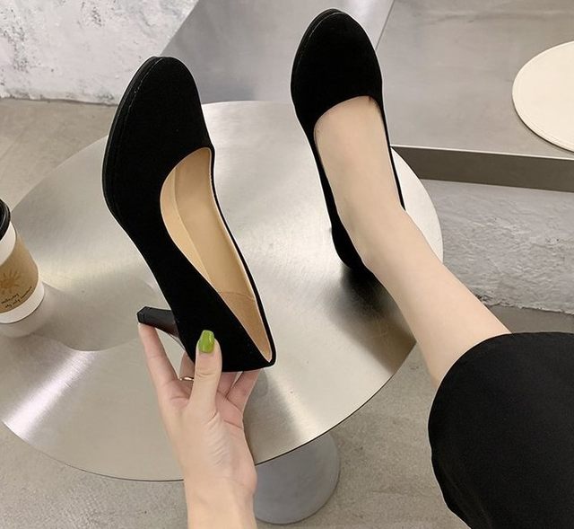 ສີຂາວນັກຮຽນ etiquette ສູງ heels ແມ່ຍິງເວທີ waterproof ຕ່ໍາ heel 3-5-7cm ສະຖານທີ່ເຮັດວຽກ stiletto ການສໍາພາດເກີບຫນັງດຽວ