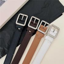 Korean style spring and summer new belt for women chic matte pin buckle rectangular silver retro buckle versatile jeans belt