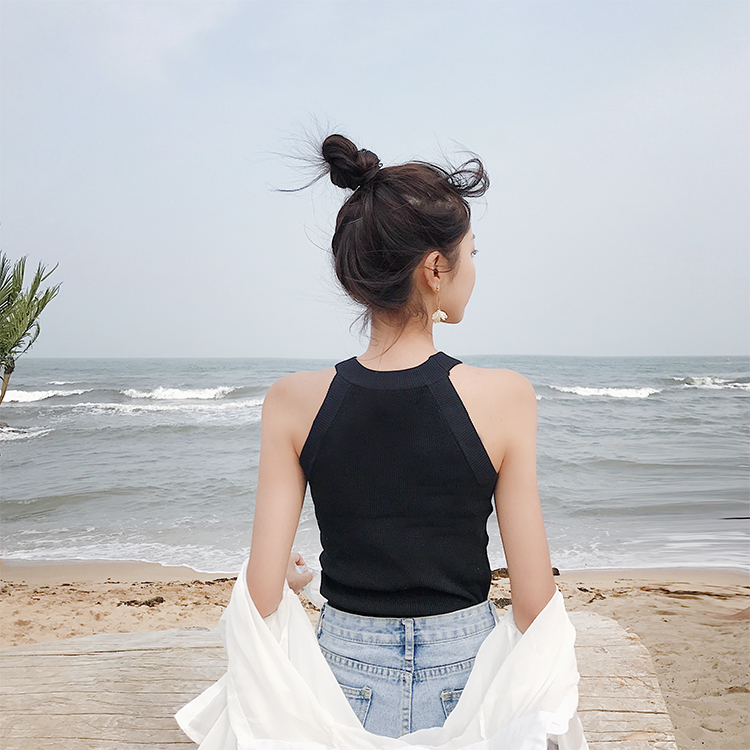 Áo len nữ kiểu retro sang trọng kiểu Hồng Kông mùa hè mặc áo lụa dệt kim phiên bản Hàn Quốc của áo cổ lọ không tay quây quần áo