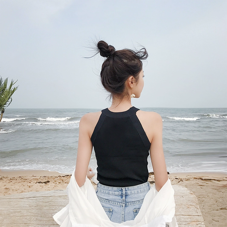 Áo len nữ kiểu retro sang trọng kiểu Hồng Kông mùa hè mặc áo lụa dệt kim phiên bản Hàn Quốc của áo cổ lọ không tay quây ao kieu dep