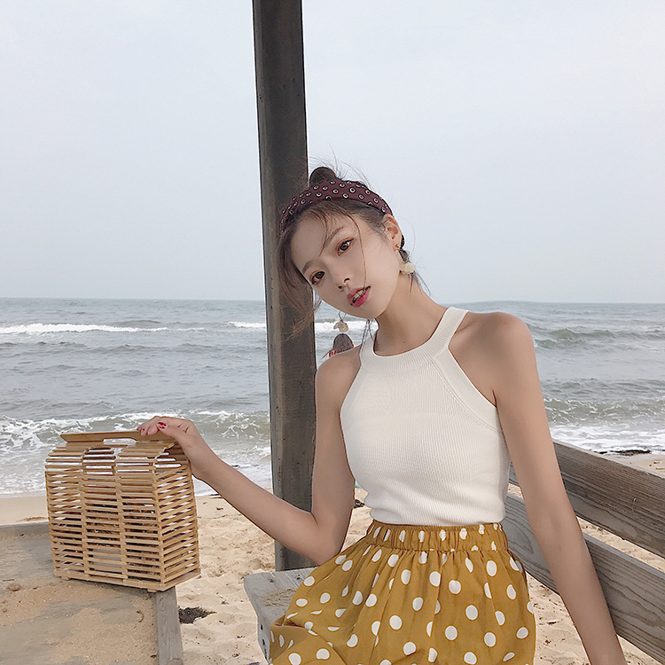 Áo len nữ kiểu retro sang trọng kiểu Hồng Kông mùa hè mặc áo lụa dệt kim phiên bản Hàn Quốc của áo cổ lọ không tay quây quần áo