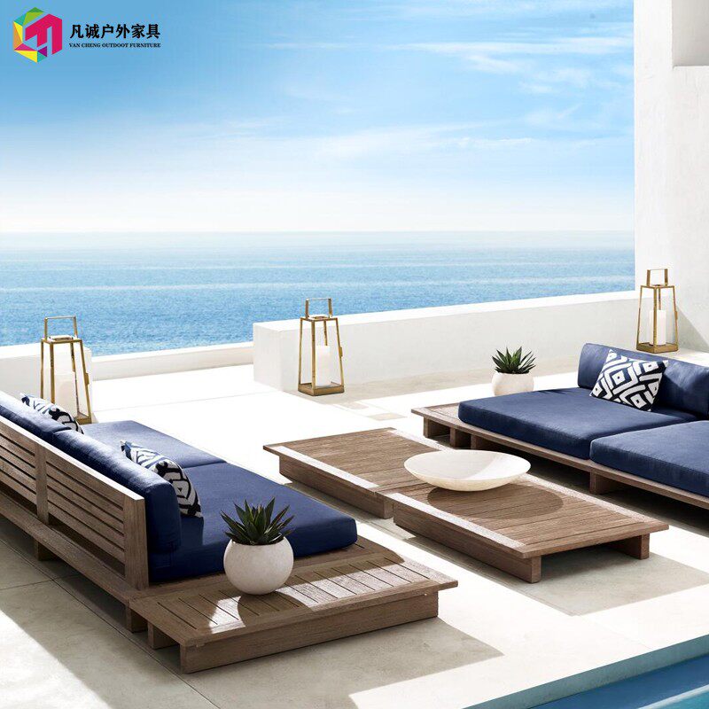 Outdoor sofa anti-corrosion solid wood waterproof garden furniture designer sales office homestay hotel sunscreen teak villa