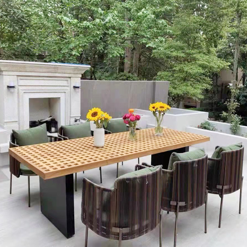 Outdoor tables and chairs courtyard villa garden furniture antiseptic teak terrace leisure long table combination rattan yard terrace